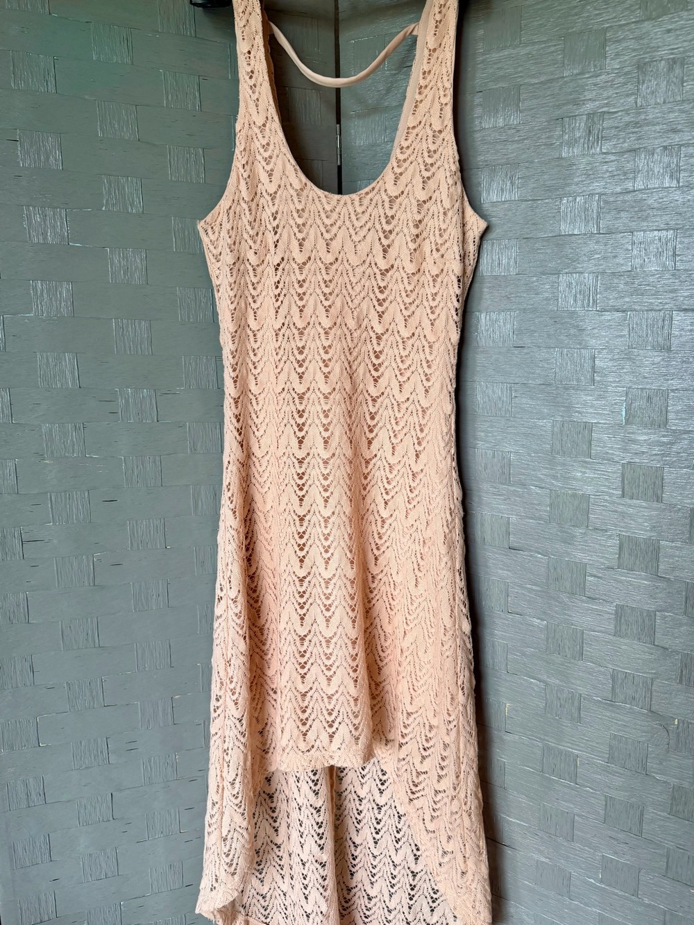 Miss Chievous Cream Crochet High-Low Tank Dress